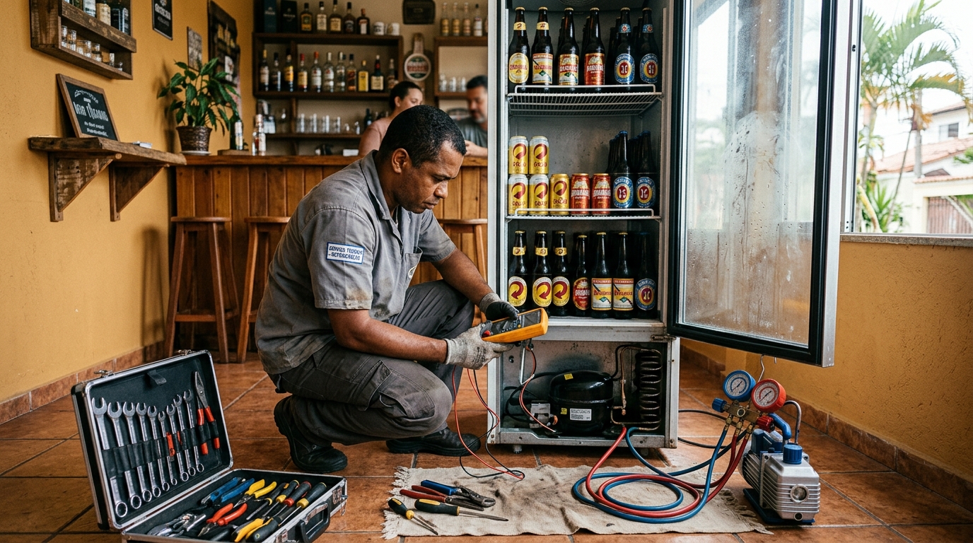 Substituição do termostato de uma cervejeira na Vila Diva, Zona Leste de São Paulo‑SP